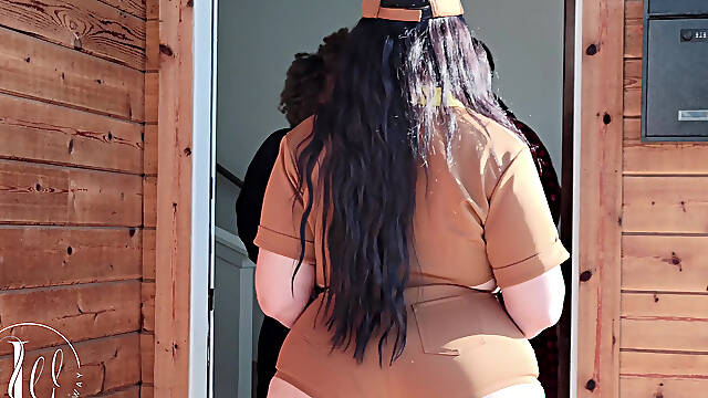 Busty BBW Delivery Girl Seduced by Couple