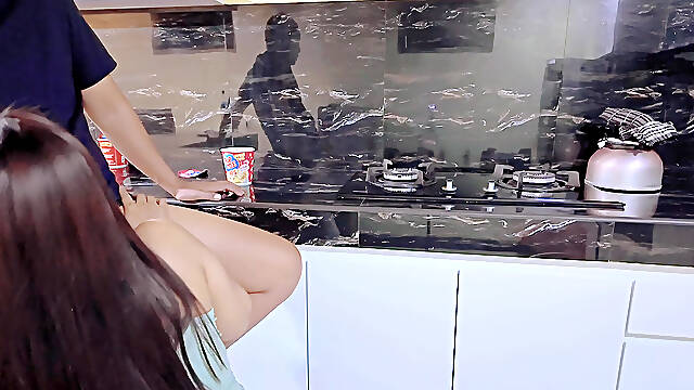 Plump in a stall fucking in the kitchen with the truck driver