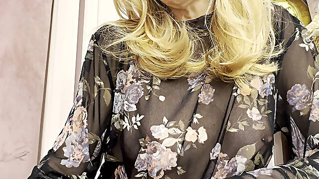 Trying my new sheer blouse in a caffe, showing my hard pierced nipples in public.