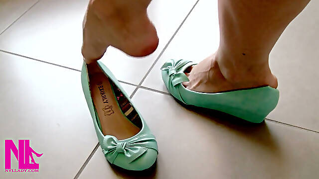 Sexy Shoeplay and Dipping in Aquamarine Ballet Flats