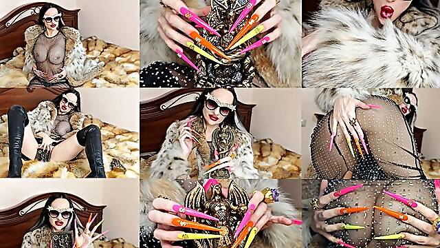 Worship my extremely long neon stiletto nails, my lynx fur coat, my leather thigh-high boots, Satan and the royal demons