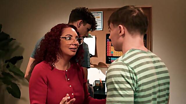 Three guys fucked the hottest teacher ever Kiki D'Aire in a steamy mmf scene.