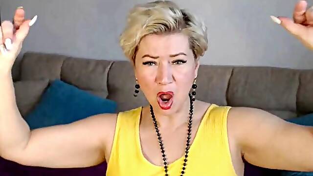 """My sweet wife shows off her wild side on webcam"" - A mature beauty pleasures herself with a dildo and shakes her booty"