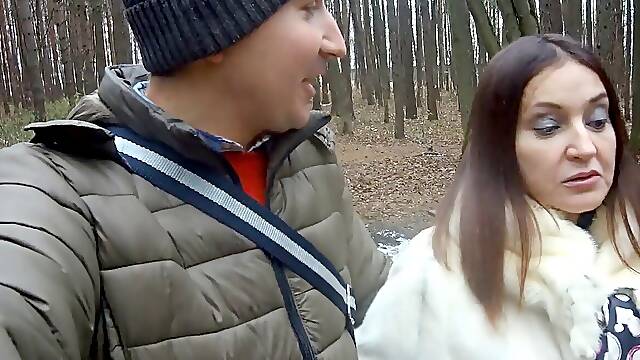 Milfs walk in the autumn woods, wondrous blowjob, cum in gullet