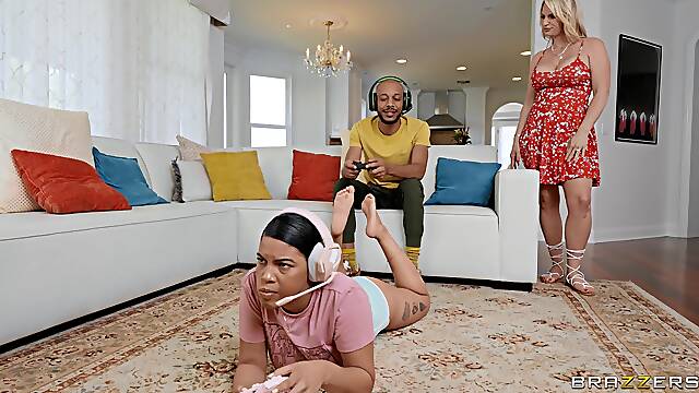 Teen goes nuts when seeing her big ass stepmom fucking her boyfriend