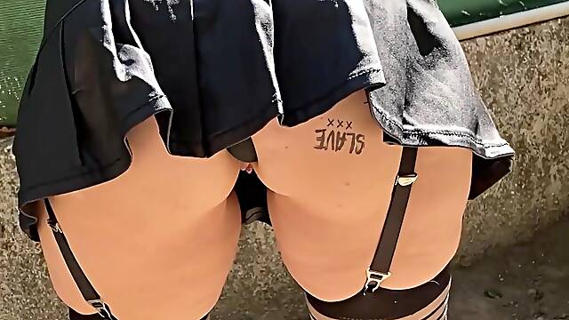 Introduction of the Double Plug Under a Leather Micro Skirt