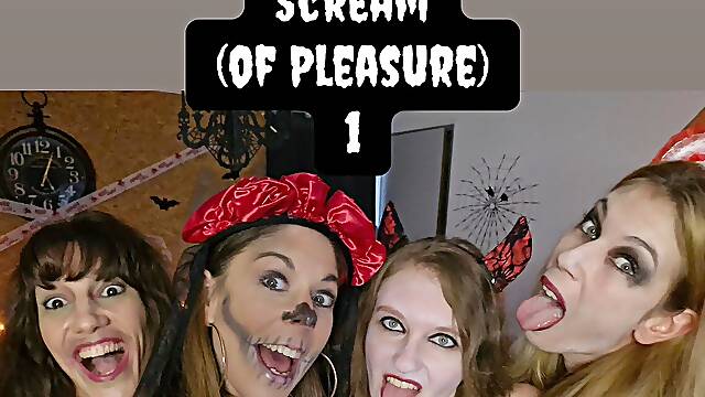 5 Lesbians Have Halloween Orgy at Bar and Play with Sex Toys in Cosplay