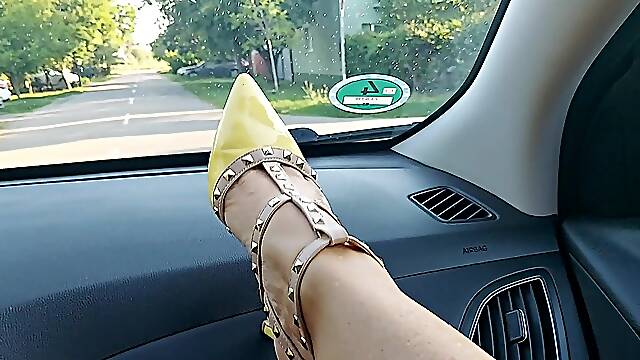 Sexy MILF in Short Skirt and High Heels Masturbates in a Taxi on the Way to Work. Part.2