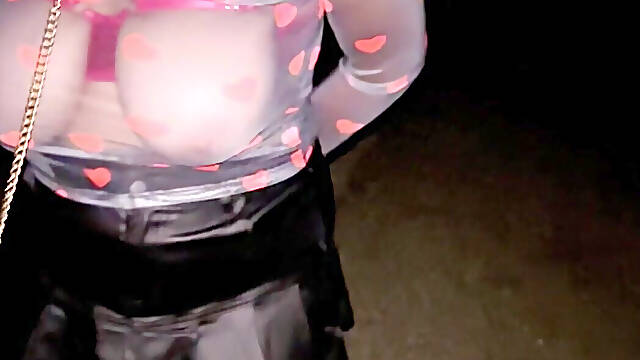 On a Leash Like a Female Pet with Hood, Gag, Anal Plug and Micro Leather Skirt