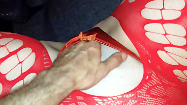 138 - French Amateur, Red Lingerie (satin Panties, Bodysuit), Balls Licking,deepthroat, Rimming