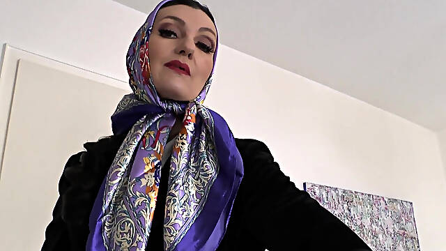 Elegant, Shiny Satin Headscarf Fashion Show JOI, Lady Victoria Valente