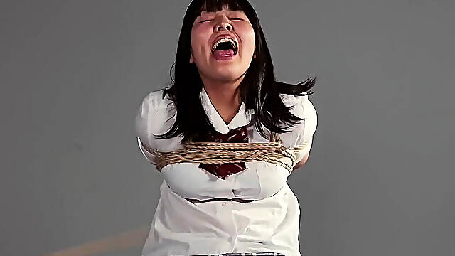 Miwa Kiritani Hands Tied Behind Her Back While Tesshin Doyama Stimulates Her Feet