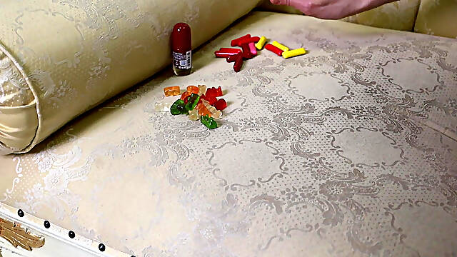 Sweet Toe Tease - Colorful Candy Between Her Toes