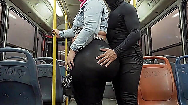 Masked Guy Grabs BBW's Huge Ass in Public Bus - Risky Tease