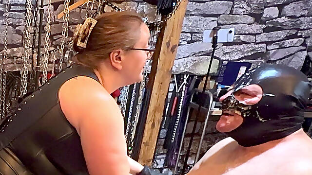 Domina Satana Feeds Bottom Feeder a Trifle in Her Own Unique Way. While Sitting on Her Human Stool!